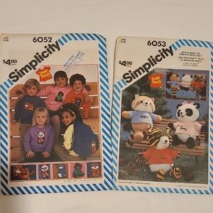 Shirt Tales Simplicity Sewing Patterns 6053 & 6052 Stuffed Toys Shirts